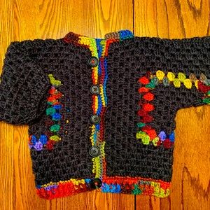 Handmade Black and Rainbow Granny Square Sweater